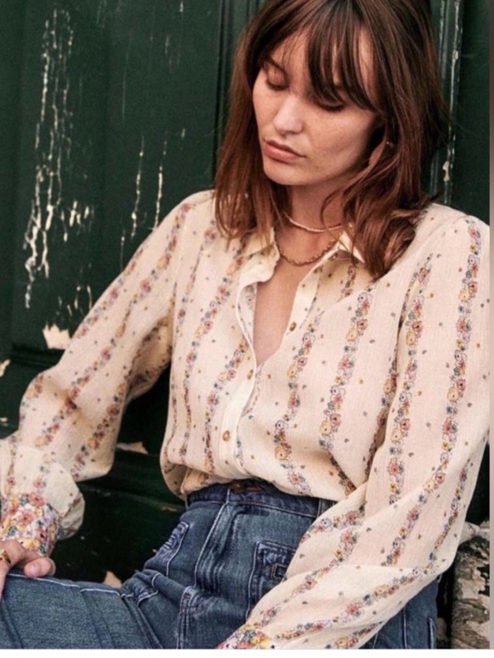 Sézane Claudio Los Angeles Flowers Cotton Silk Floral Shirt FR 34 US 2 Boho